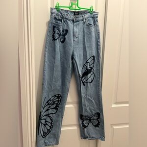 Women's Butterfly Print Mom Jeans